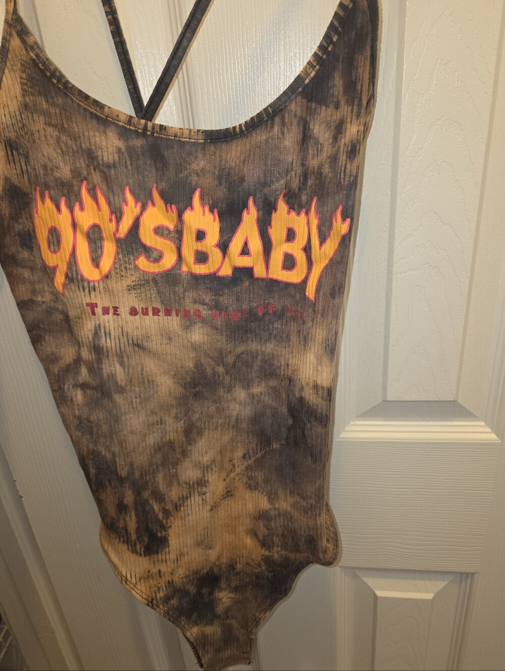 SHEIN Tie-Dye Ribbed Tank Bodysuit - Black & Brown